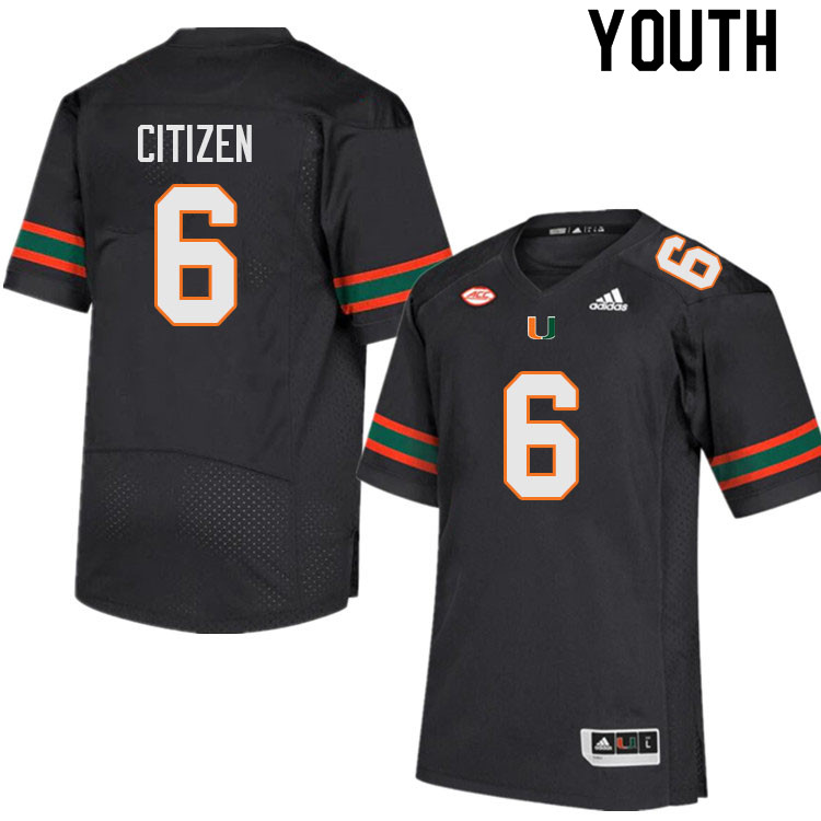 Youth #6 TreVonte Citizen Miami Hurricanes College Football Jerseys Sale-Black